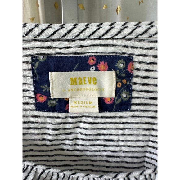 Anthropologie MaEve Kenley Mini Pleats Neckline Stripe Long Sleeve Top M - Picture 8 of 10